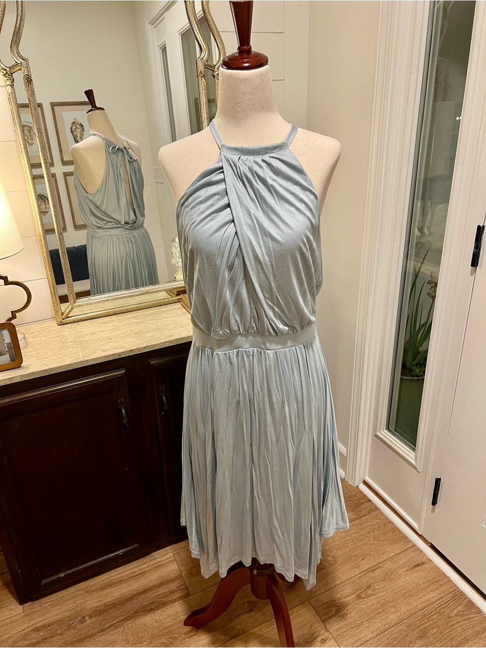Moulinette Soeurs Pale Blue Asymmetrical Halter Dress